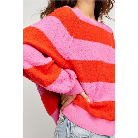 Free People Sweaters - Free People Womens Large Pink Red Textured Found My Friend Sweater Oversized